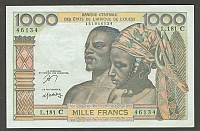 West African States. P-303Cn, 1961 (ND) 1000 Francs, L.181C 46134, vChAU